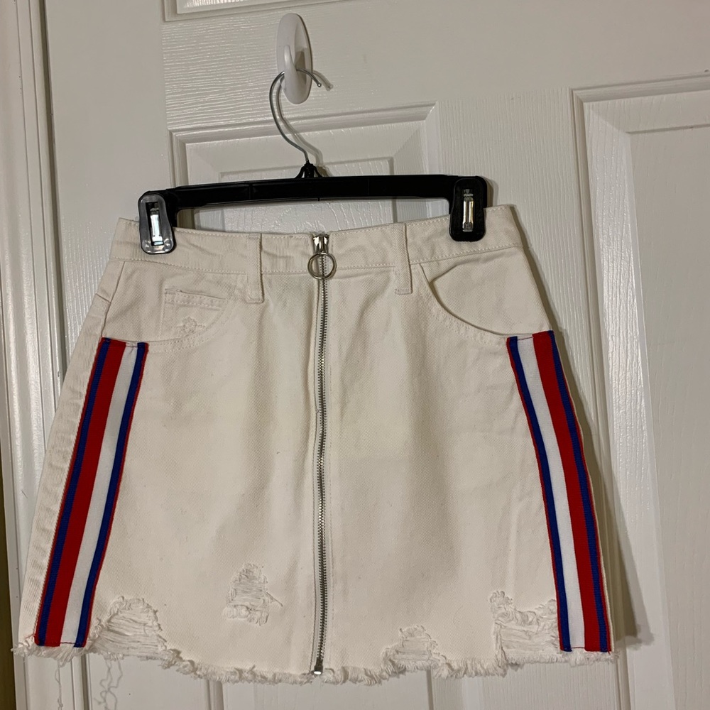 White Miniskirt with Red & Blue Striped Sides